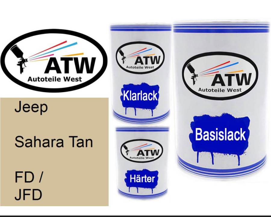 Jeep, Sahara Tan, FD / JFD: 500ml Lackdose + 500ml Klarlack + 250ml Härter - Set, von ATW Autoteile West.